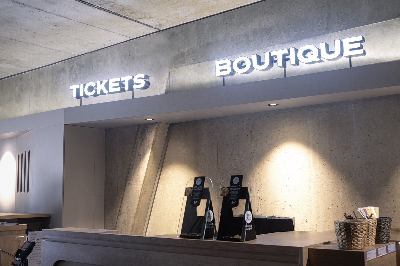 Lighting cash desk and shop identification signs