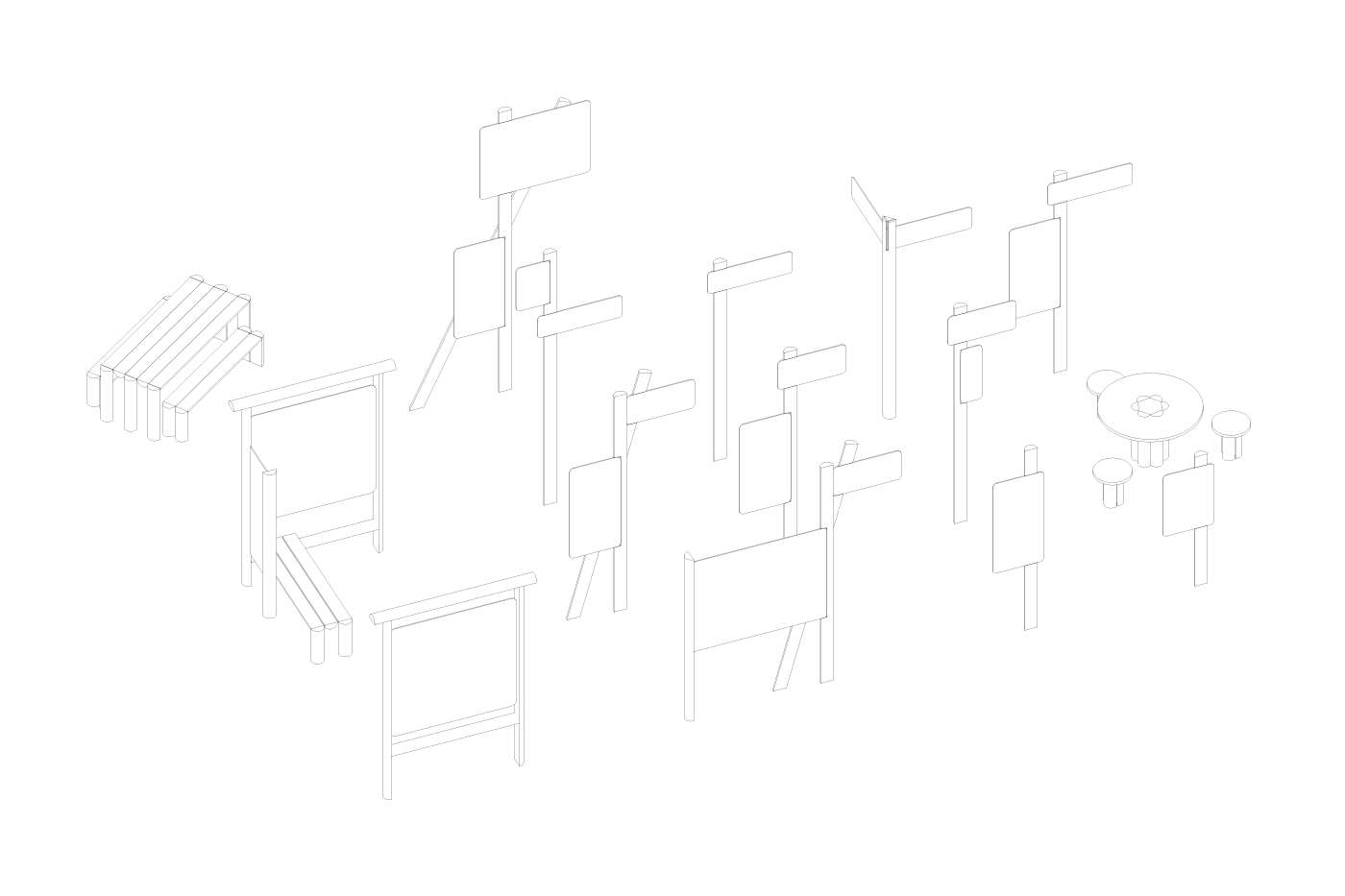 Wayfinding elements and furniture